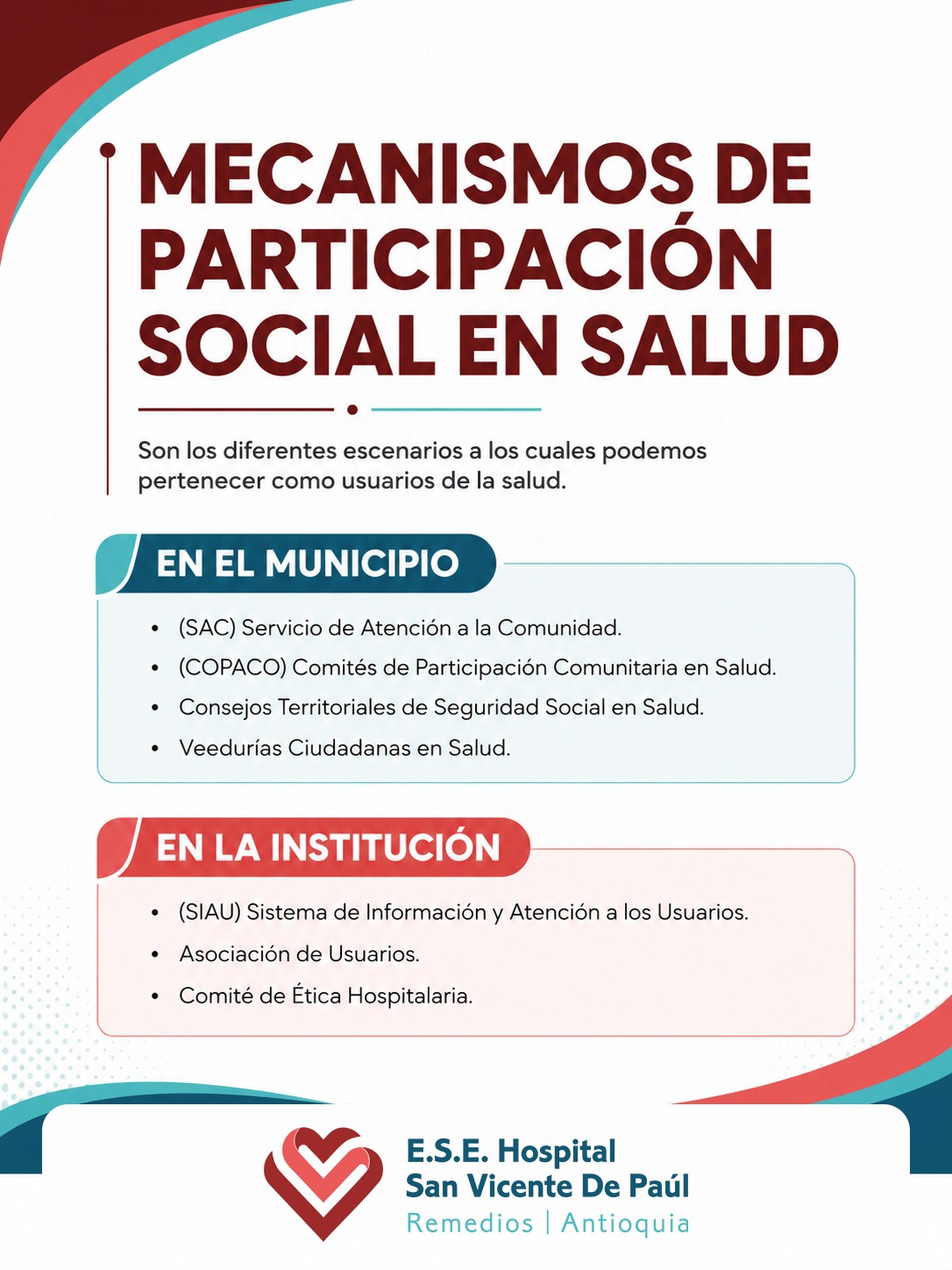 Mecanismos de Participación Social en Salud - Hospital San Vicente de Paúl de Remedios