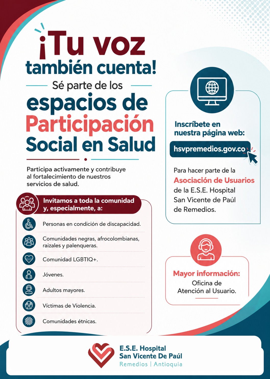 Convocatoria de Participación Social en Salud - Hospital San Vicente de Paúl de Remedios